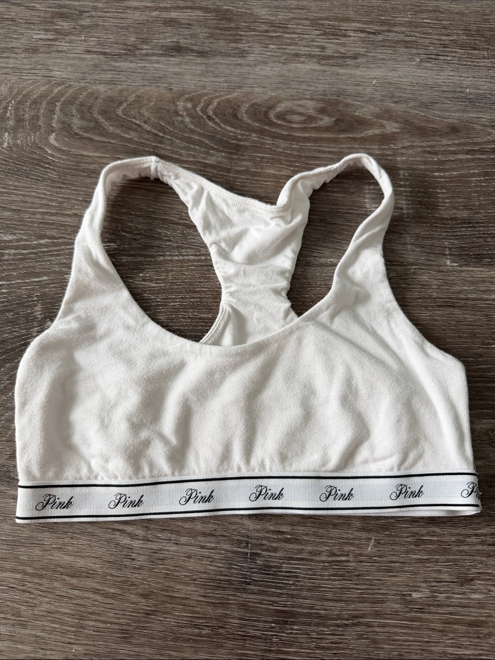 PINK Victoria's Secret White Racerback Logo Band Sports Bra